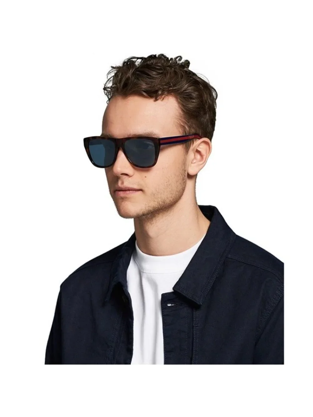 Gucci GG0926S 001 Sunglasses Havana Square Frame, Blue Lenses